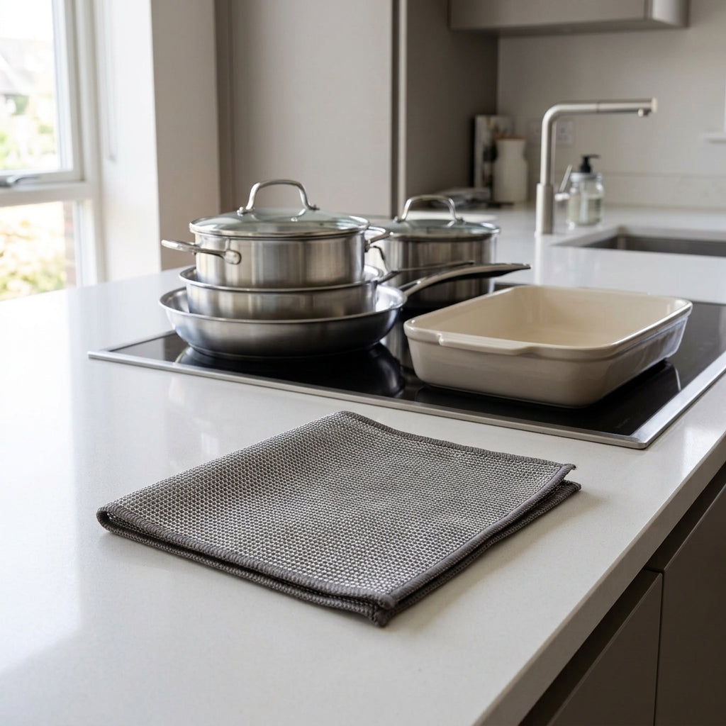 Wipe away burnt on food and residues from pots pans and air fryers with less effort