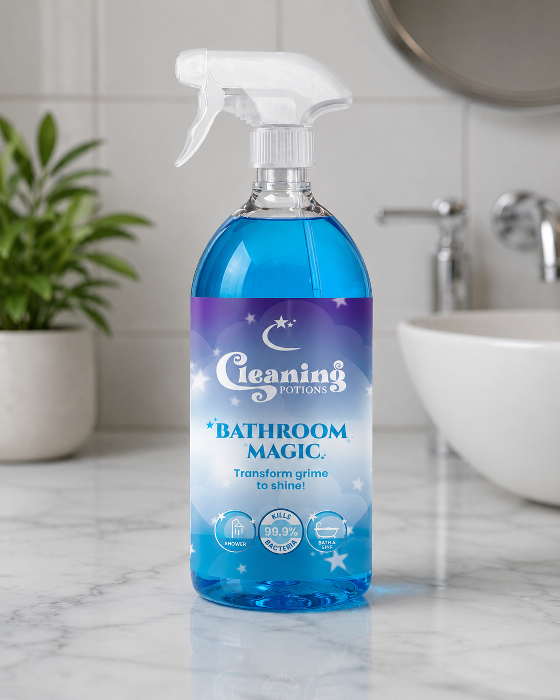 Bathroom cleaning spray to remove limescale grime on showers baths and tiles 